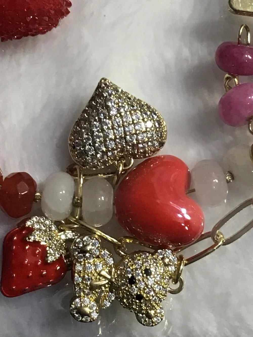 Gold-Tone Red & Pink Heart Charm Key Holder Clip